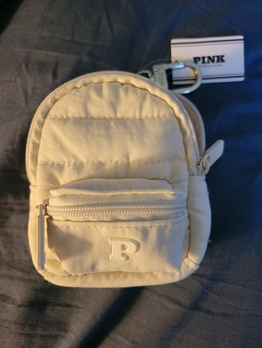 Pink Cream Quilted Mini Backpack Keychain with Gold Hardware